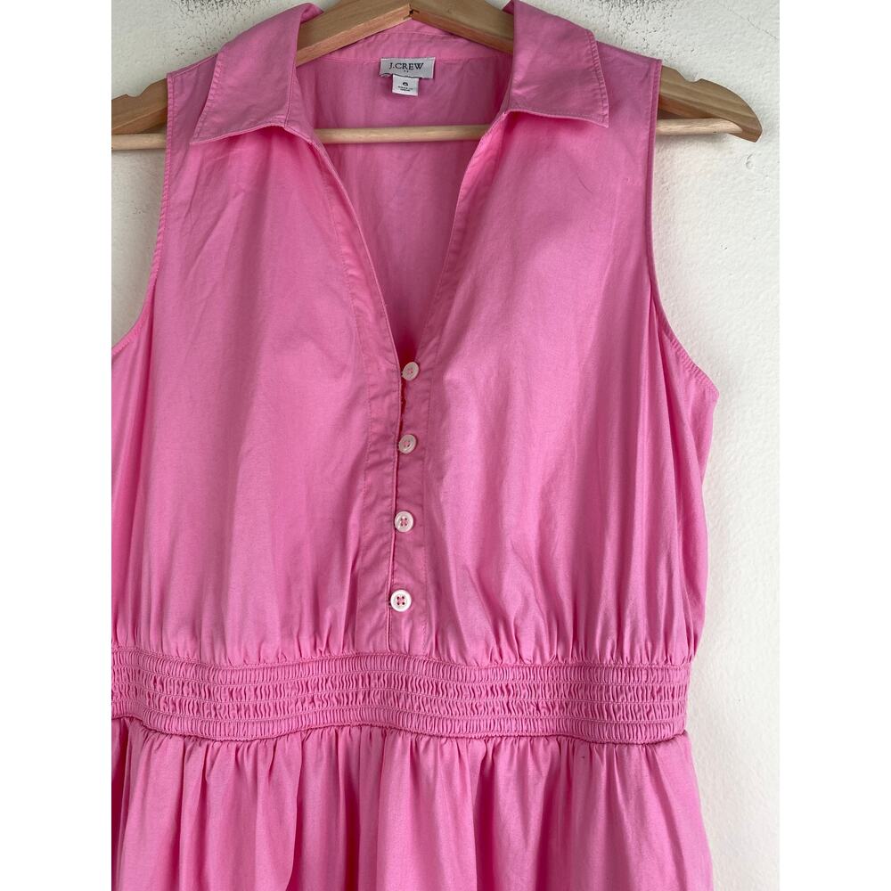 J.Crew Factory Pink Cotton Midi Dress Sleeveless Smocked Waist 6 - Picture 5 of 13